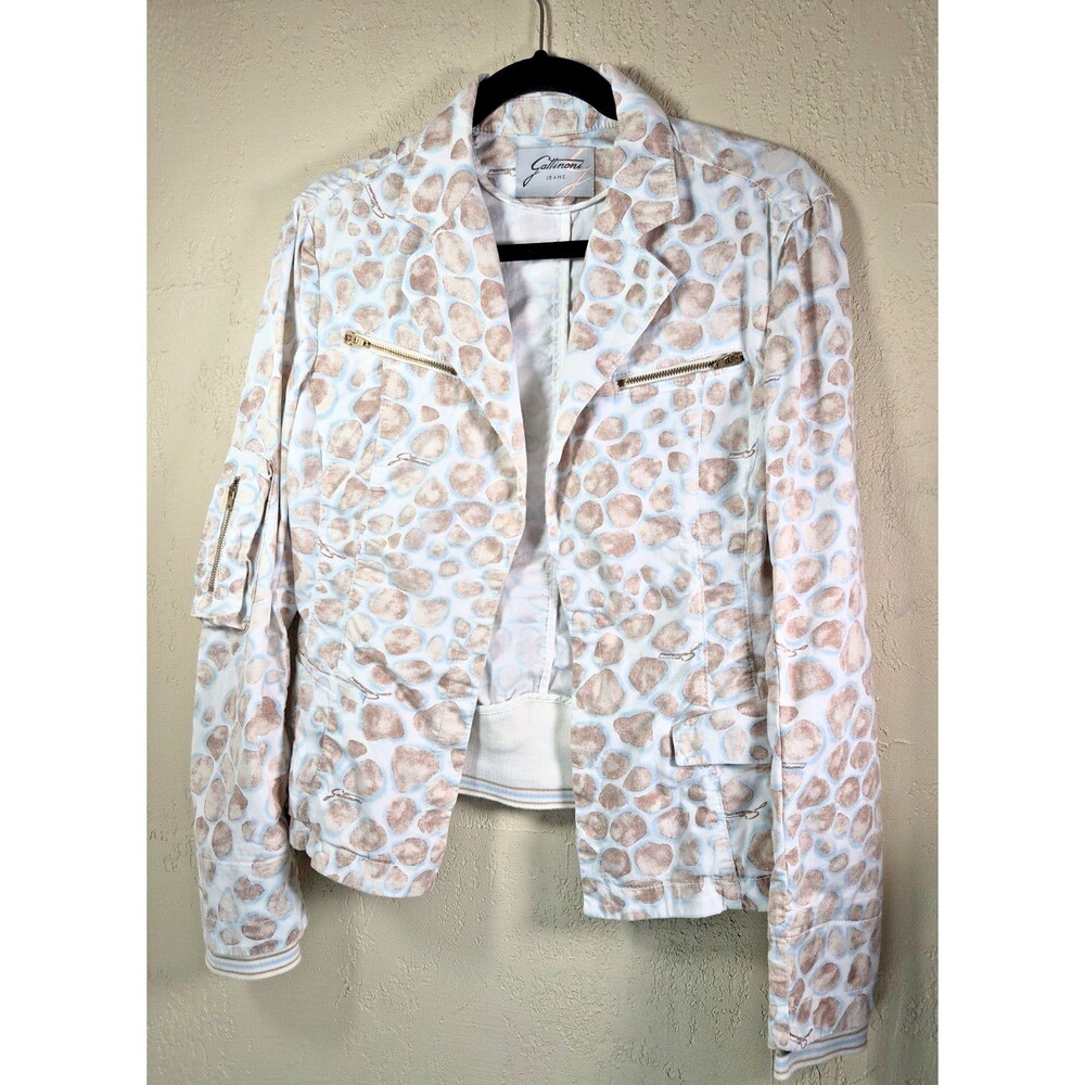 Gattinoni Jeans Women 6 Brown Cream Animal Print Cropped Jacket Rare Italy